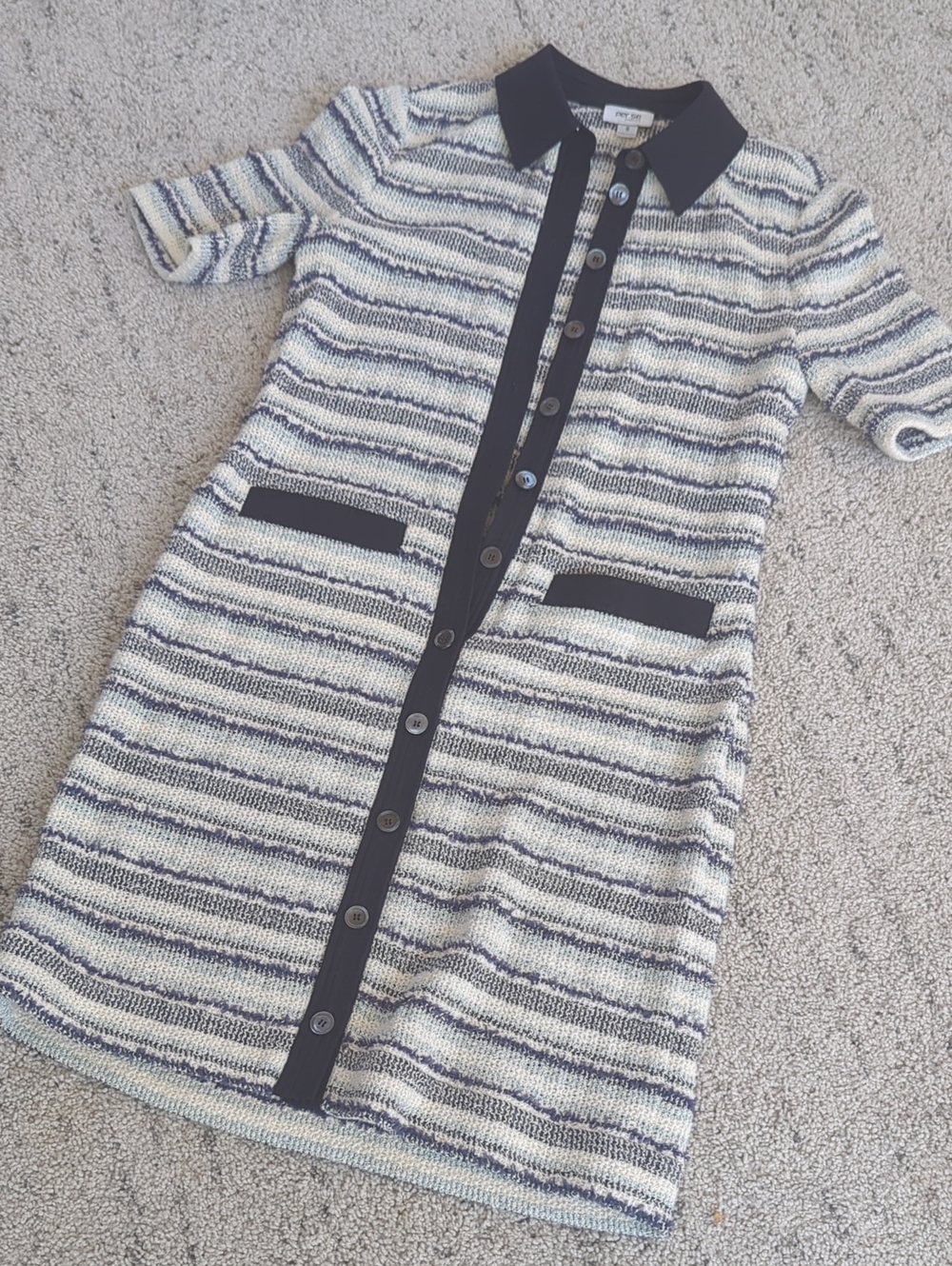 Carlisle Navy and Cream Striped Button-Front Knit Dress